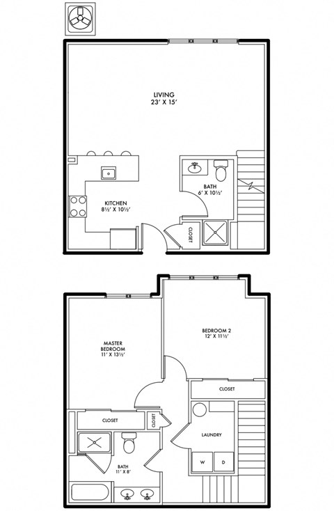 Floor plan for 2 beds, 2 baths, 1246 sqft